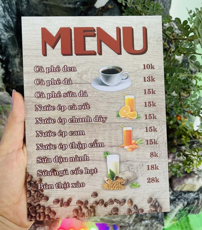 Menu quán cà phê