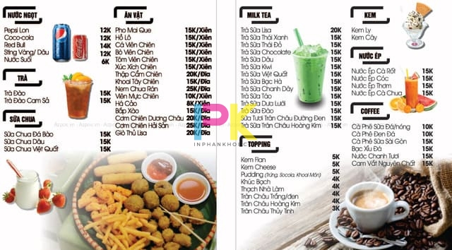 In Menu Trà Sữa 18 In menu quán trà sữa lấy ngay trong 24 giờ tại Xưởng In Phan Khôi