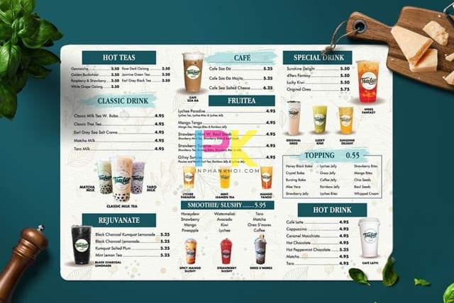In Menu Trà Sữa 11 In menu quán trà sữa với bố cục rõ ràng, dễ đọc, thu hút khách hàng
