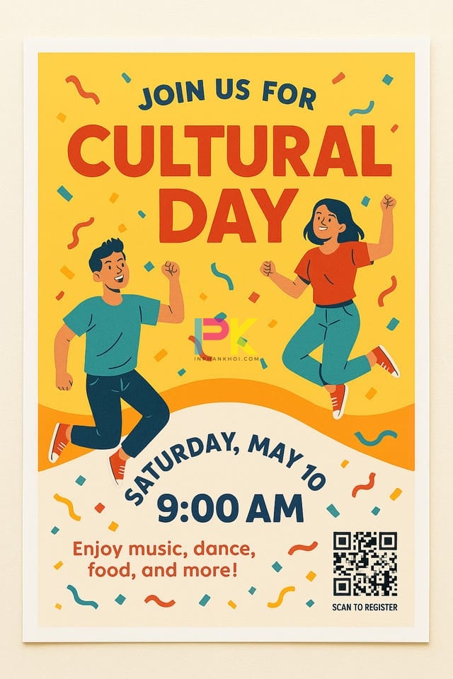 Gợi ý các mẫu poster đẹp cho sự kiện học đường 2025 7 Mẫu poster sự kiện ngoại khóa năng động, có mã QR đăng ký