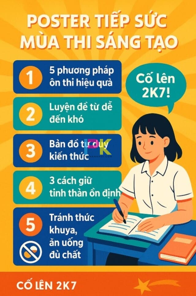 Poster tiếp sức mùa thi – Cổ Vũ tinh thần sĩ tử 2k7 6 Poster mùa thi infographic chia sẻ 5 mẹo ôn thi nhanh hiệu quả