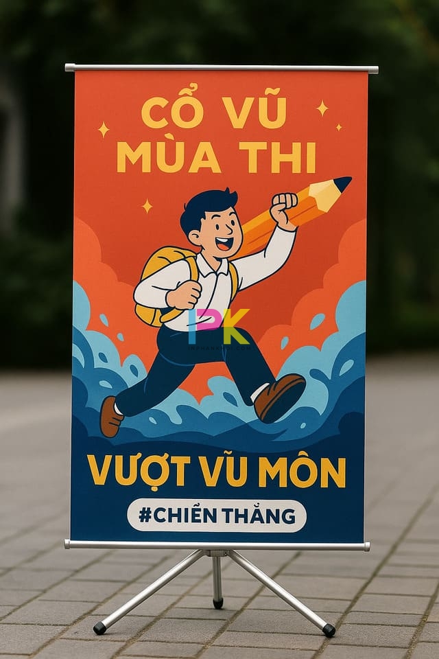 5 Mẫu thiết kế standee cổ động mùa thi truyền cảm hứng 4 Mẫu thiết kế standee hình học sinh vượt vũ môn