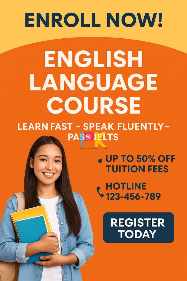 Mẫu poster tuyển sinh – Gợi ý thiết kế ấn tượng cho 2025 7 Poster trung tâm tiếng Anh – thiết kế tông màu sáng, slogan nổi bật