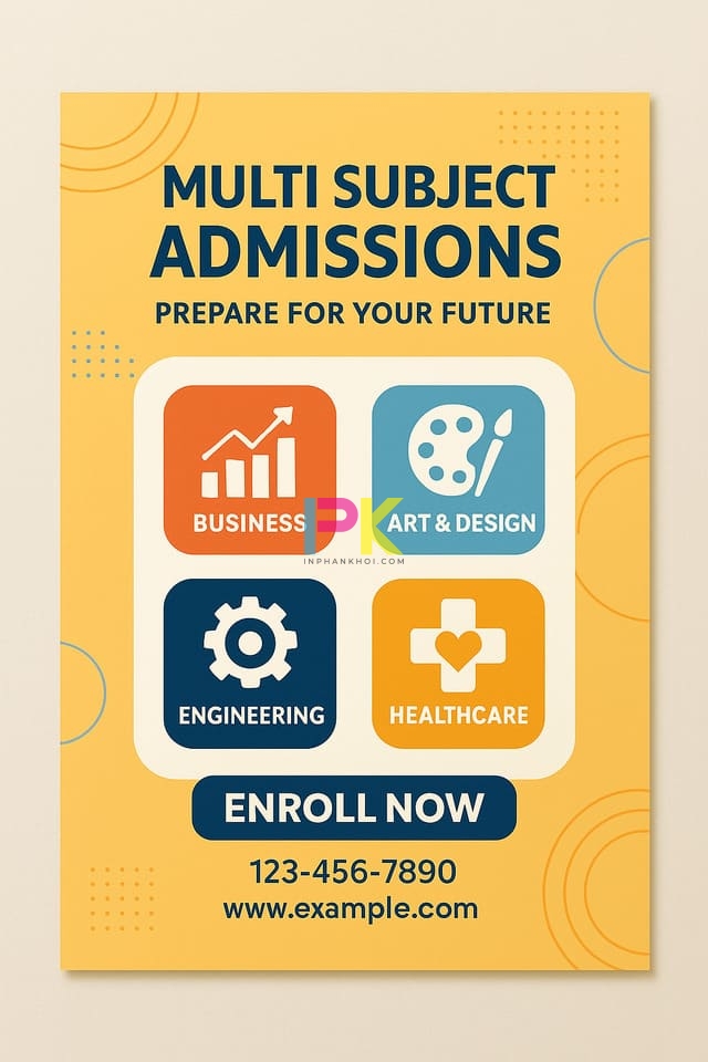 Mẫu poster tuyển sinh – Gợi ý thiết kế ấn tượng cho 2025 6 Poster tuyển sinh trung tâm đa ngành với icon minh họa từng lĩnh vực