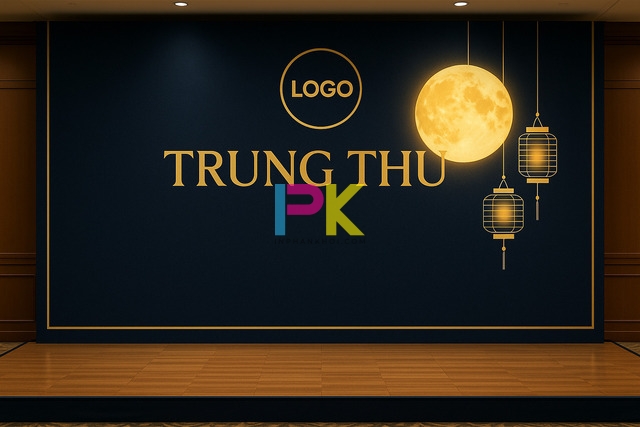 Backdrop Trung thu công ty sang trọng in logo thương hiệu