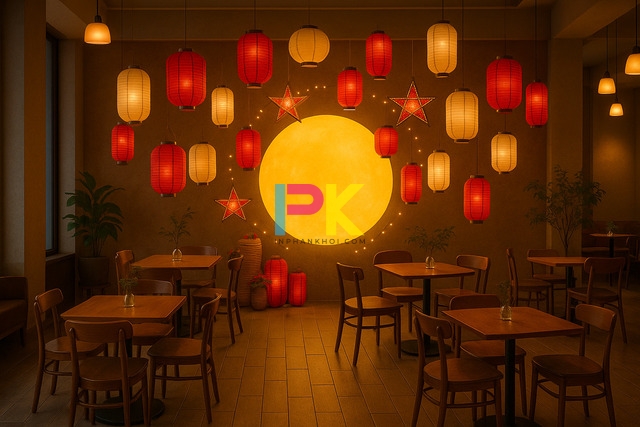 Background Trung thu quán café check-in đẹp