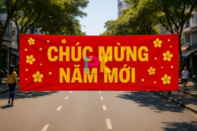 Băng rôn in trên bạt Hiflex treo ngoài trời