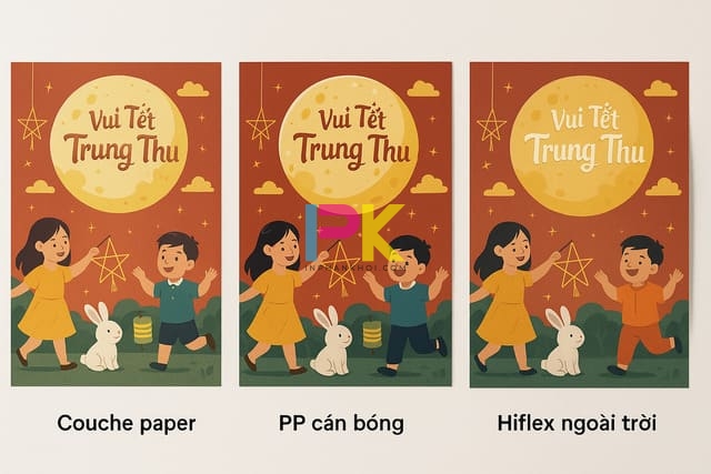 So sánh chất liệu in poster Trung Thu: giấy Couche, PP, Hiflex