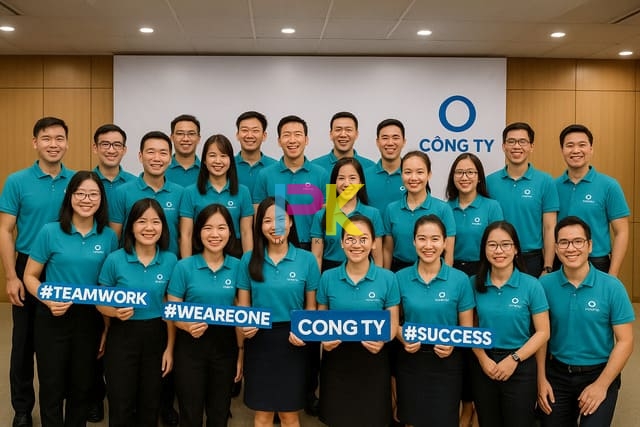 Khách hàng sử dụng hashtag cầm tay trong sự kiện công ty