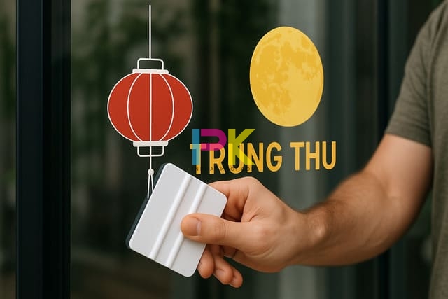 Hướng dẫn dán decal trang trí Trung Thu trên cửa kính không bị bong bóng