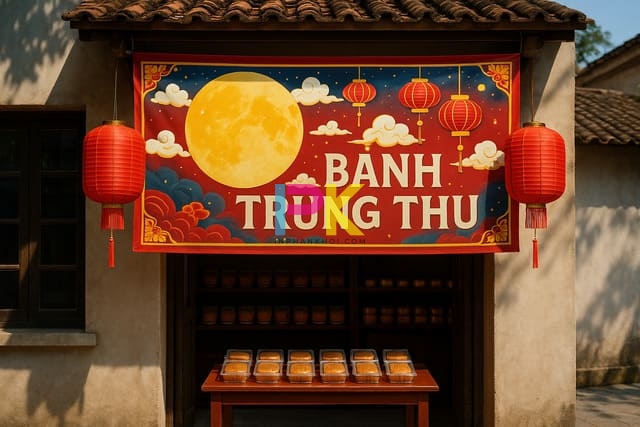 Mẫu banner Trung Thu đẹp treo trước cửa hàng bánh