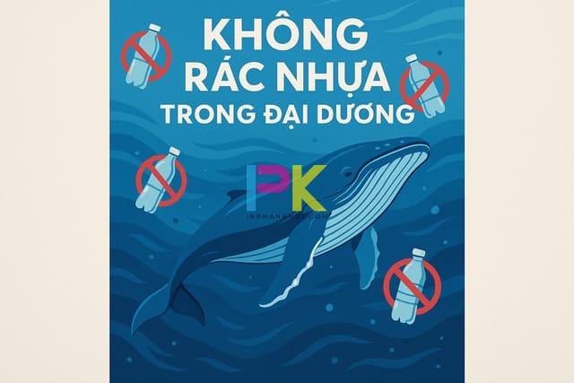 Mẫu poster chống rác thải nhựa với hình ảnh đại dương xanh