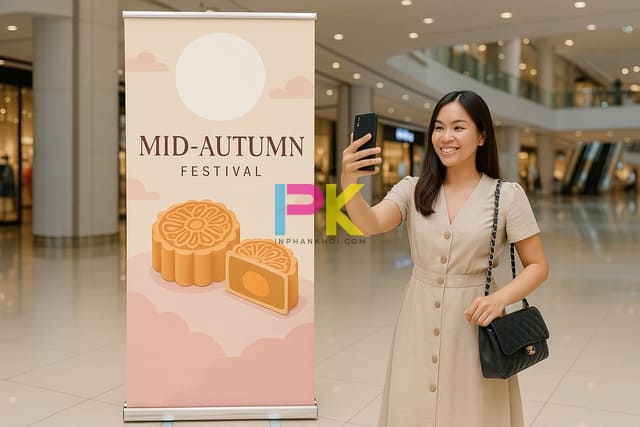 Standee cuốn trung thu sang trọng tại trung tâm thương mại