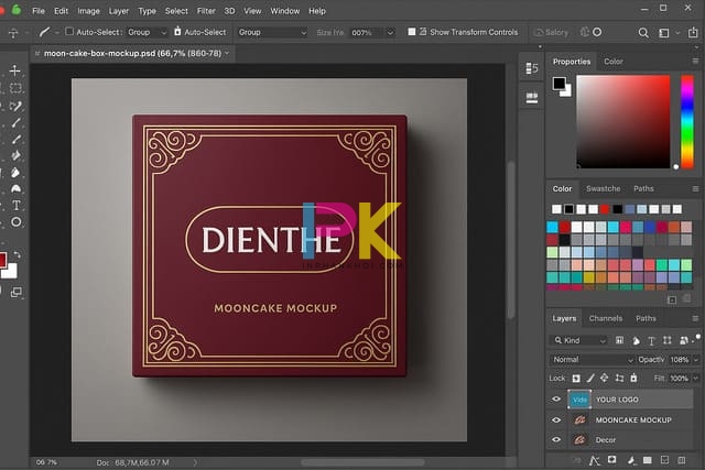 Sử dụng mockup hộp bánh trung thu trong Photoshop