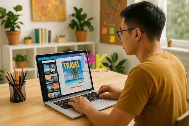 Tự thiết kế poster du lịch bằng Canva trên laptop
