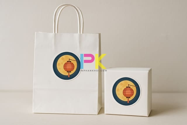Ứng dụng sticker trung thu trên túi giấy và quà tặng