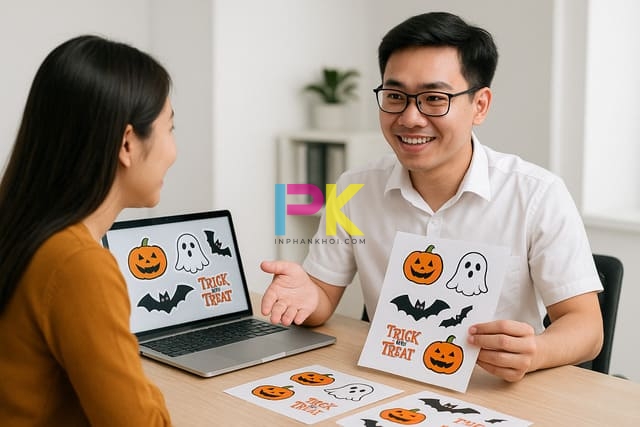 Mẫu Halloween Sticker đẹp & Dễ thương cho mùa lễ hội 2025 8 Tư vấn báo giá in sticker Halloween cho khách hàng tại Xưởng In Phan Khôi