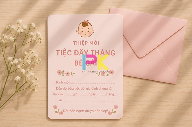 Hướng dẫn chi tiết cách viết thiệp mời đầy tháng hay, chuẩn và đẹp 3 Mẫu thiệp mời đầy tháng bé gái in trên giấy mỹ thuật tại Xưởng In Phan Khôi TP.HCM