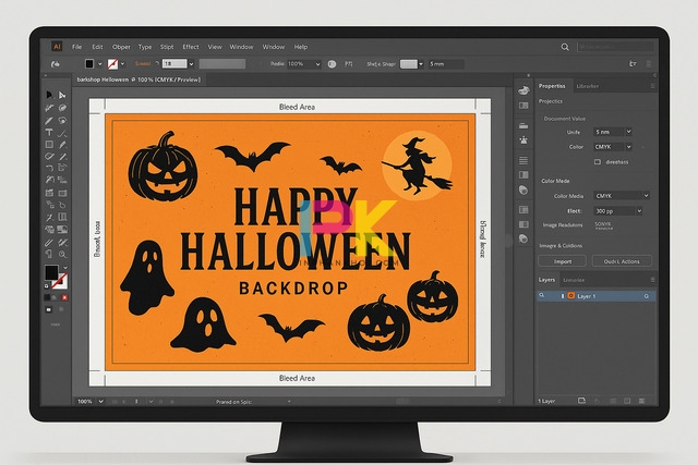Mẫu background Halloween đẹp & dễ ứng dụng cho mọi không gian lễ hội 7 File thiết kế backdrop Halloween chuẩn in CMYK, DPI 300