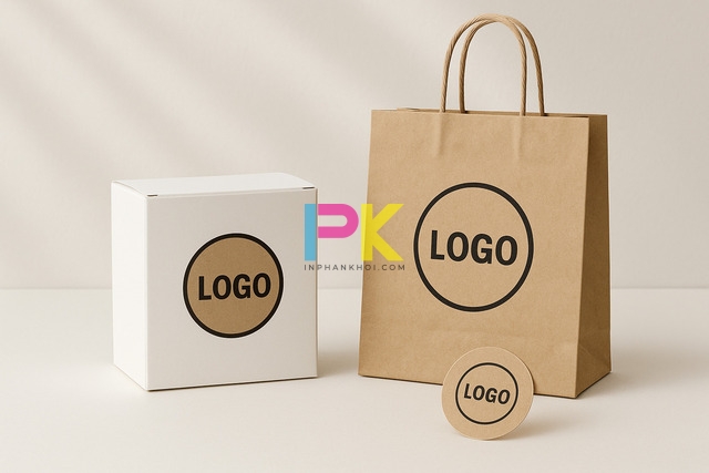 50+ Mẫu logo hình tròn đẹp, hiện đại và ấn tượng chuẩn thương hiệu 8 In logo hình tròn trên hộp giấy và túi giấy tại Xưởng In Phan Khôi