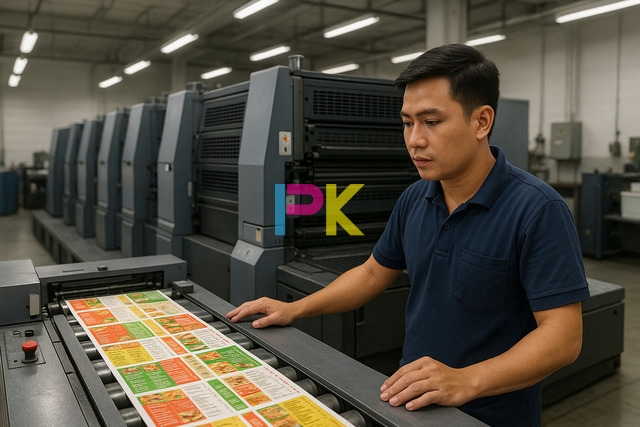 Bộ mẫu menu đẹp file Word miễn phí, dễ chỉnh sửa, in nhanh 7 Nhân viên vận hành máy in offset tại Xưởng In Phan Khôi đang in menu từ file Word