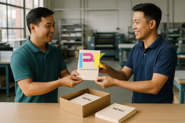 Bộ mẫu menu đẹp file Word miễn phí, dễ chỉnh sửa, in nhanh 8 Khách hàng nhận menu đã in hoàn thiện tại Xưởng In Phan Khôi TP.HCM