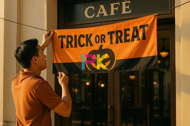 Mẫu banner Halloween đẹp, sáng tạo và dễ in cho mùa lễ hội 2025 7 Treo banner Halloween đúng cách tại cửa hàng và sự kiện