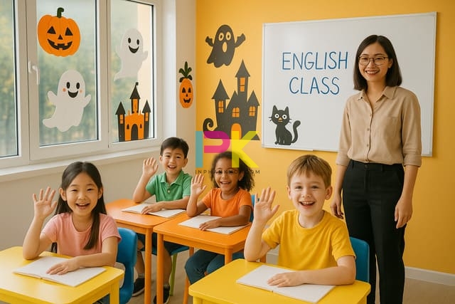 Mẫu decal Halloween 2025 – Ý tưởng trang trí cửa kính nổi bật & tiết kiệm 4 Decal Halloween dễ thương cho trường học – hình ma nhỏ và bí ngô hoạt hình