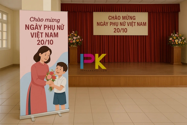 Mẫu standee 20/10 đẹp, chuyên nghiệp và in nhanh tại TP.HCM 5 Mẫu standee 20/10 cho trường học – hình cô giáo và học sinh, màu sắc tươi sáng