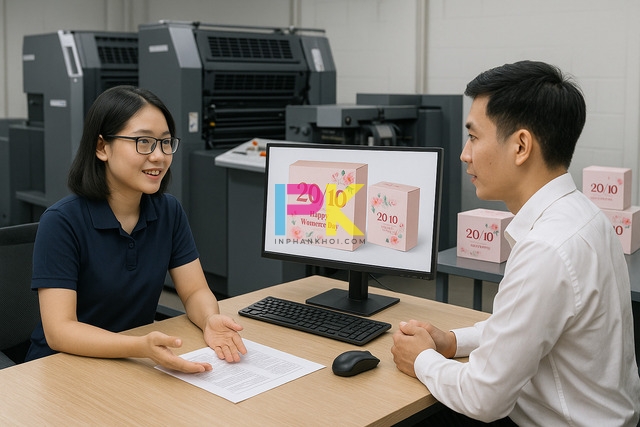 Mẫu hộp quà 20/10 đẹp – Sang trọng – Ý nghĩa dành tặng phái đẹp 6 Quy trình in hộp quà 20/10 tại Xưởng In Phan Khôi – tư vấn, thiết kế, in ấn, giao hàng
