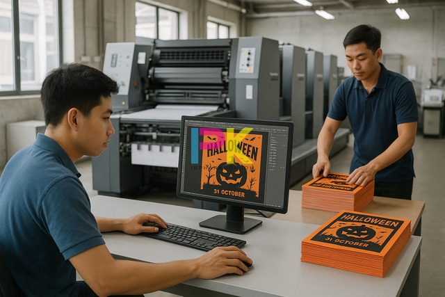 Mẫu tờ rơi Halloween đẹp, thiết kế sáng tạo & in nhanh chuẩn màu 6 Quy trình in tờ rơi Halloween tại Xưởng In Phan Khôi – thiết kế, in, giao hàng nhanh.