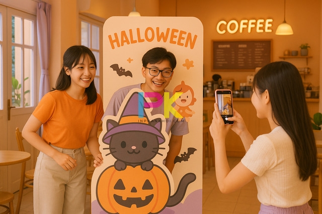 Mẫu Standee Halloween đẹp & ấn tượng 2025 tại Xưởng In Phan Khôi 4 Mẫu standee halloween dễ thương nhân vật hoạt hình cho quán cafe