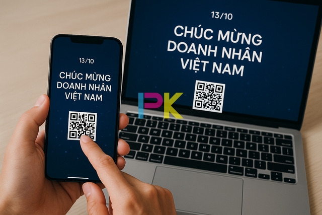 Mẫu thiệp chúc mừng ngày Doanh nhân Việt Nam 13/10 đẹp, tinh tế & ý nghĩa nhất 2025 6 Thiệp chúc mừng doanh nhân Việt Nam bản digital, thiết kế hiện đại, có QR và logo công ty