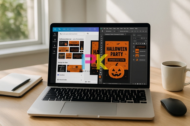 Mẫu banner Halloween đẹp, sáng tạo và dễ in cho mùa lễ hội 2025 5 Thiết kế banner Halloween trên canva và photoshop chuẩn cmyk