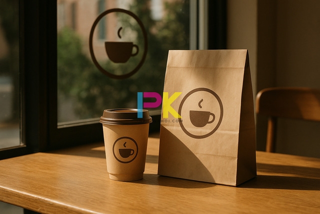 30+ mẫu logo cà phê đẹp & phong cách, giúp thương hiệu quán nổi bật 5 In logo cà phê trên ly, túi giấy và decal dán cửa kính quán