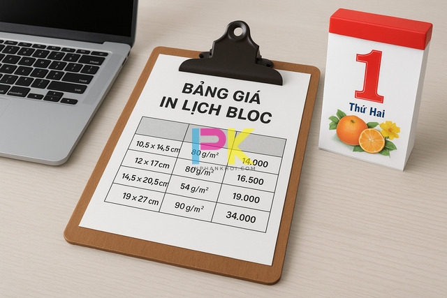 Bảng giá lịch bloc 2026 tham khảo tại Xưởng In Phan Khôi