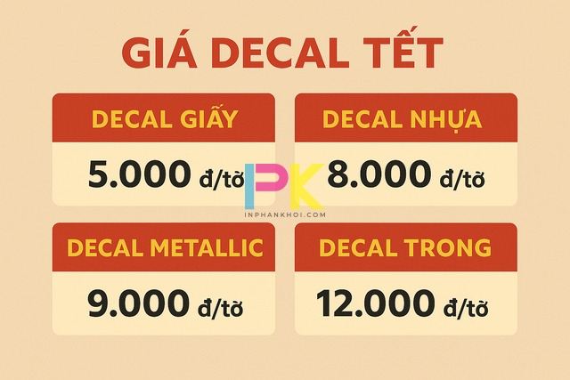 Bảng giá decal Tết 2026 theo từng chất liệu in UV.