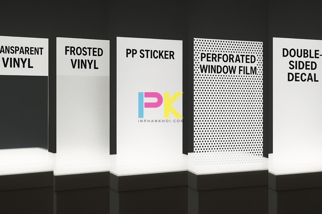 Các chất liệu decal Tết phổ biến và bề mặt khi in thực tế.