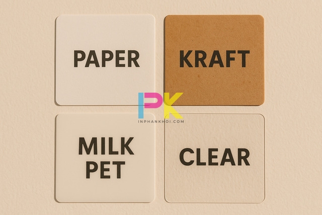 Mẫu tem dán quà Tết Bính Ngọ đẹp: Gợi ý thiết kế & cách in chuẩn 5 So sánh chất liệu decal in tem Tết – giấy, kraft, nhựa sữa, nhựa trong.