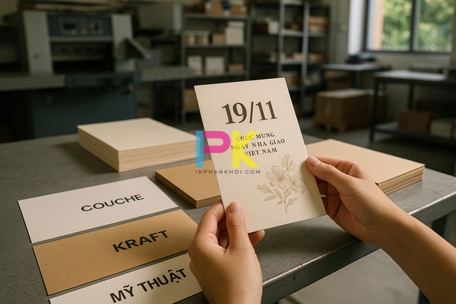 Tải mẫu và lời chúc thiệp chúc mừng ngày Quốc tế Đàn ông 19/11 ý nghĩa 6 Mẫu giấy Couche và Kraft dùng in thiệp 19/11 tại Xưởng In Phan Khôi TP.HCM