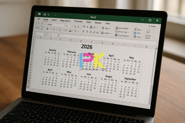 Giao diện tổng quan file lịch 2026 Excel – rõ ràng, dễ chỉnh sửa.