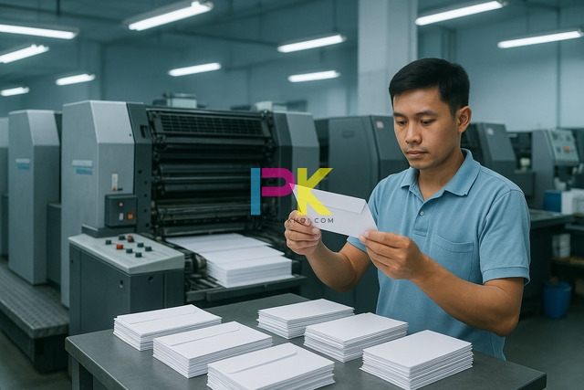 Máy in offset tại Xưởng In Phan Khôi hoạt động in phong bì đám giỗ lấy liền cho khách hàng ở TP.HCM