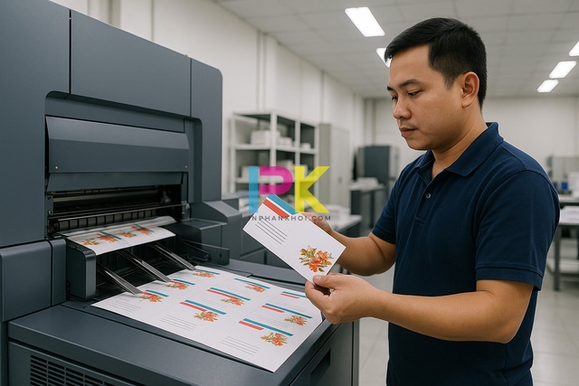 Máy in kỹ thuật số tại Xưởng In Phan Khôi in phong bì tân gia lấy liền cho khách hàng tại TP.HCM