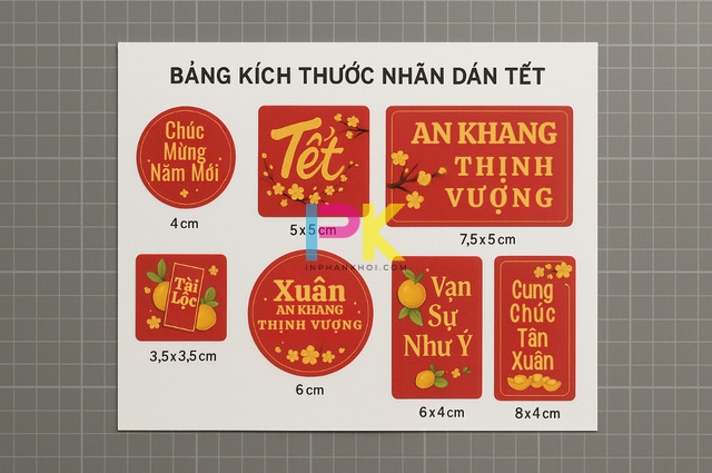 Mẫu tem dán quà Tết Bính Ngọ đẹp: Gợi ý thiết kế & cách in chuẩn 6 Bộ kích thước tiêu chuẩn để chọn tem dán Tết cho đúng bao bì.
