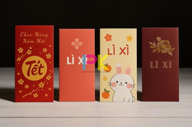Nhiều phong cách bao lì xì 2026 phù hợp doanh nghiệp – gia đình.