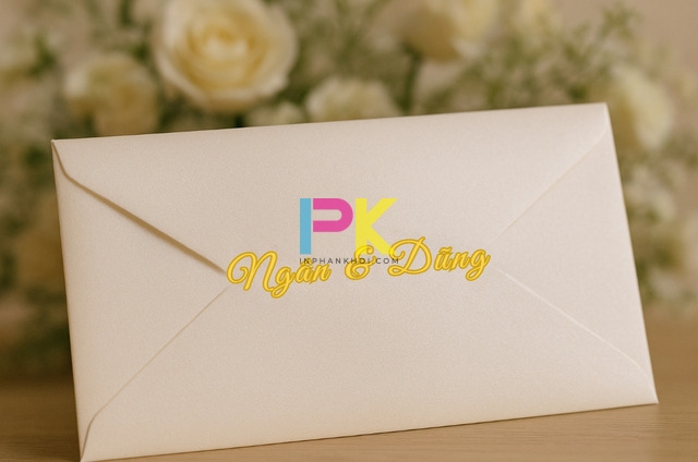 Mẫu phong bì cưới ép kim vàng trên giấy mỹ thuật ánh trai