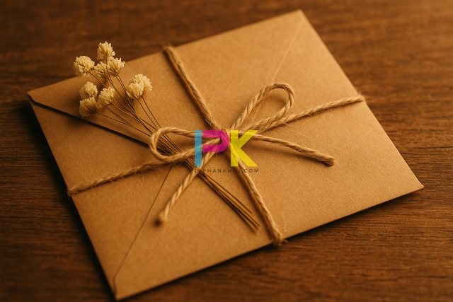 Mẫu phong bì cưới handmade giấy kraft buộc dây thừng nhỏ tại Xưởng In Phan Khôi.