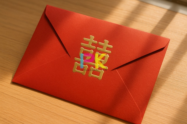 Mẫu phong bì cưới truyền thống màu đỏ in chữ Hỷ tại Xưởng In Phan Khôi TP.HCM.