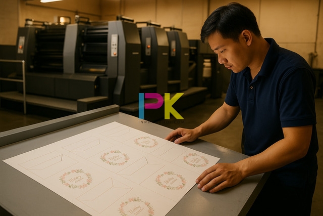 Công nhân đang vận hành máy in phong bì cưới tại Xưởng In Phan Khôi TP.HCM .