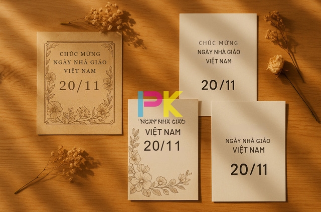 Mẫu thiệp chúc mừng 20/11 phong cách vintage và tối giản in trên giấy Kraft tại Xưởng In Phan Khôi